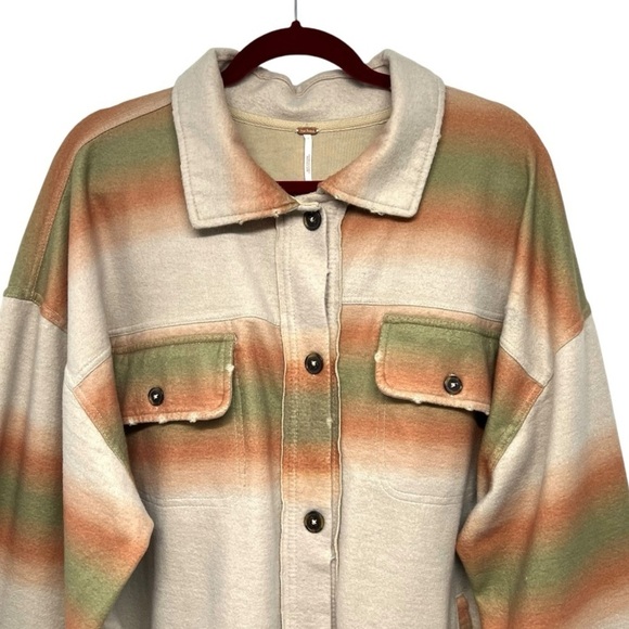 Free People Ruby Ombre Stripes Oversized Cotton Flannel Shacket Coat Women Large - Picture 5 of 13